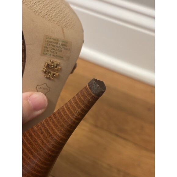 Tory Burch Helena Mesh 110mm Lace Up Pumps Heels Brown leather Strap Size 8 - Picture 16 of 16